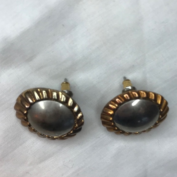 Unique Stud Earrings w Silver and Gold Tint Edges - Picture 4 of 6
